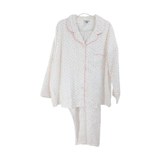 Fundamentals Women's White Collared Button-Up Long Sleeve Flannel Pajama Set Siz - Picture 2 of 8